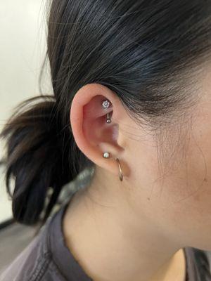 New rook piercing with CZ titanium flower jewelry