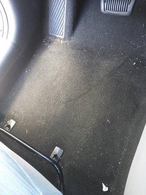 No floor mats, hair, dirt, gross. Smells like pee