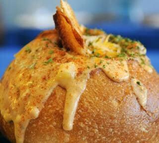 Englishdockside award-winning clam chowder in bread bowl