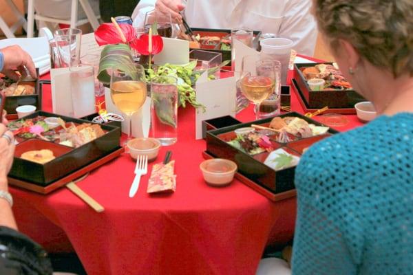 Bentos at a wedding reception.