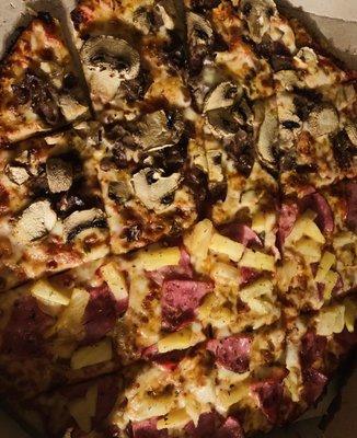 Mushroom and Philly steak/ham and pineapple. Always go thin crust!