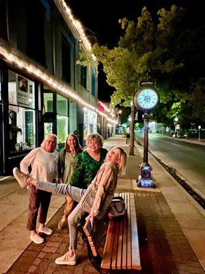 Happy friends in front of Provisions after dinner.