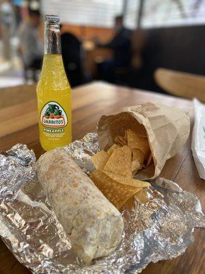 Baby burrito and Jarritos soda