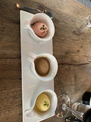 Ice cream trio sampler desert