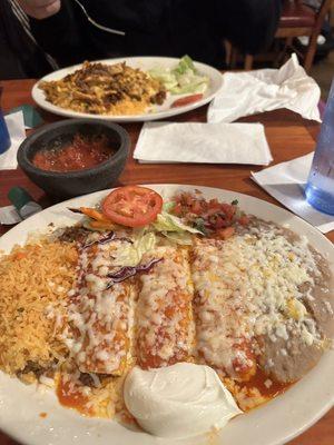 Enchiladas Rojas and Pollo Loco with Mexican Sausage