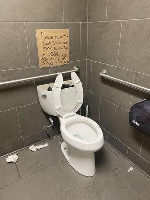 Unprofessional sign, dirty toilet paper