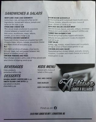 Updated menu. Back page.