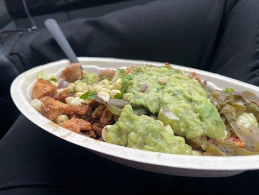 Half filled burrito bowl. Terrible.