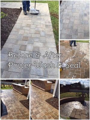 Before and after power wash & sealing of pavers.