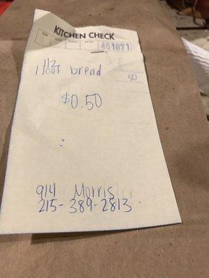 Bill for Piece of Bread