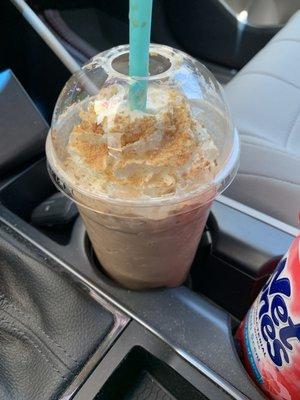 Smore's Frappe that I'm enjoying in the car from the Frank & Joe's Coffee House Hospital District in Wichita Falls, Texas.