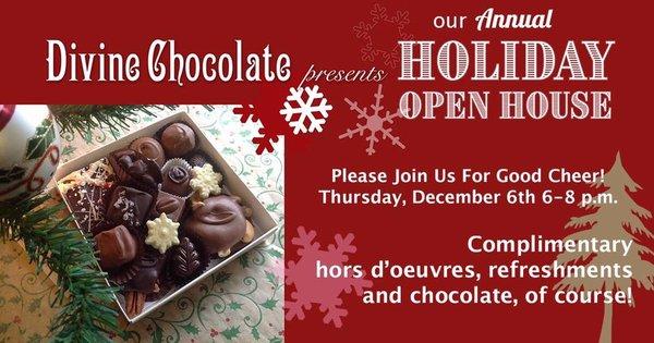 Each December we have an open house. Check our pages for the date. We love to meet people. Sandra makes food & there is a lot of chcolate!