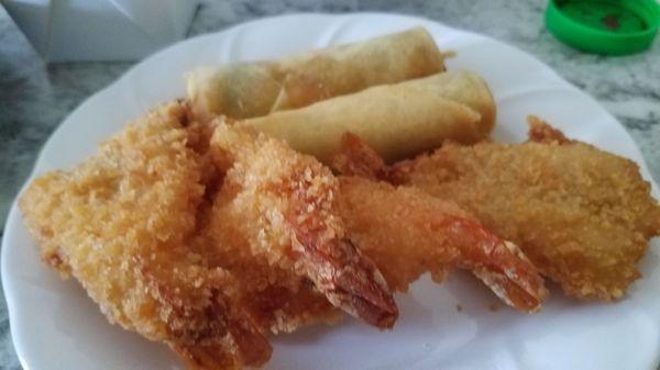 Fantail shrimp and veggie egg rolls