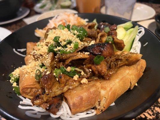 Vermicelli Salad with grilled pork And egg rolls