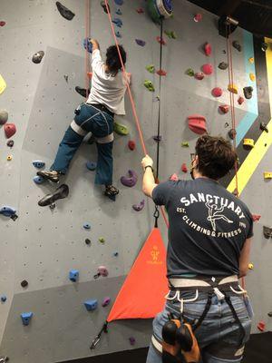 Private instruction at Sanctuary Climbing & Fitness.