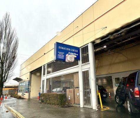 Drive through donation area at the back of the store