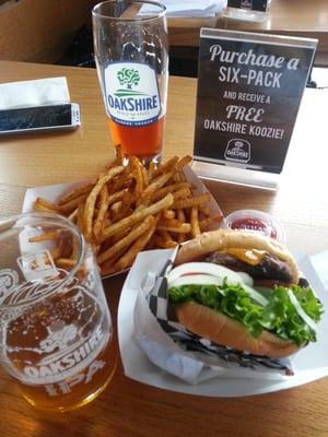 Burger and cajun fries