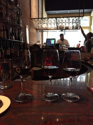 Flight of wine at he bar