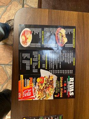 Back of menu