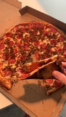 Pepperoni and sausage pizza