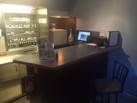 Our check out counter and aromatherapy bar.