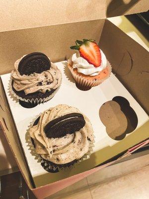 Oreo cupcake and Strawberries and Cream Cupcake