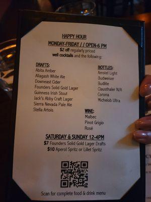 Happy hour menu