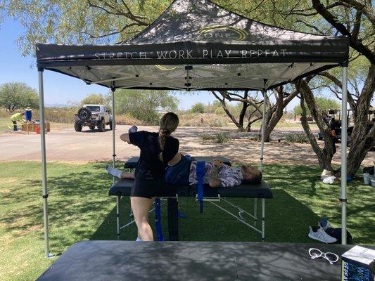 This golfer requested his hips get a deep stretch after his 18 holes!