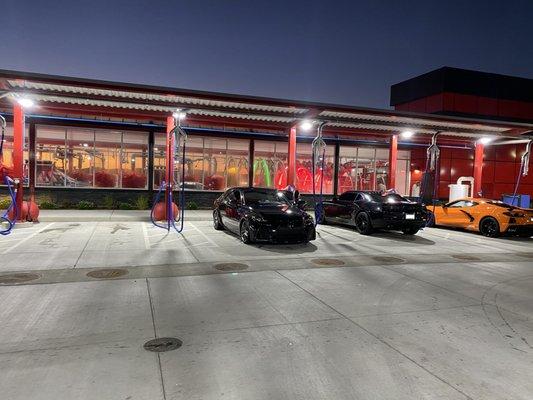 Colorful clean car wash at night