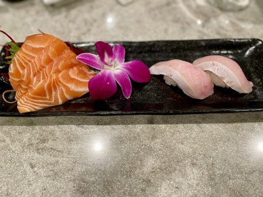 Salmon Sashimi and Yellowtail Nigiri