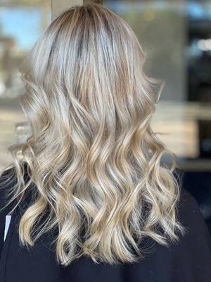 Highlights, haircut, styling . Blonde baby highlights with balayage