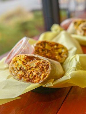 Chorizo breakfast burritos.