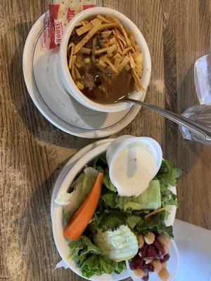 Burger taco soup and salad