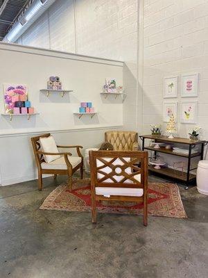 Cute seating area in the bakery.