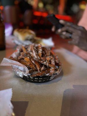 The Basket Case sweet potato fries. Phenomenal. Crispy and delicious. Fried just right. Parmesan cheese.