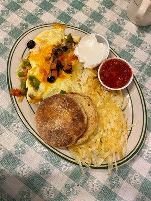 Spanish style omelet with English muffin