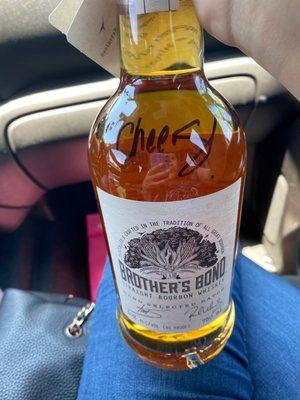 Picked up a sign bottle of brothers bond  Signed by Ian Somerhalder