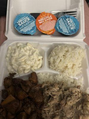 Classic - Mixed Plate with huli huli chicken and luau pig with teriyaki and bbq sauce packet(s)