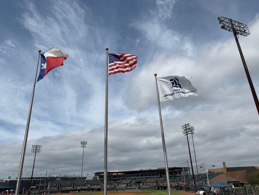 Flagpoles in the outfield