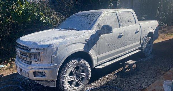 F150 getting hand washed and cleaned up