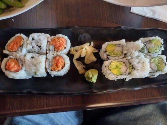 Spicy tuna roll and California roll