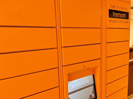 Amazon Locker Tremont near the restrooms in the back of the store.