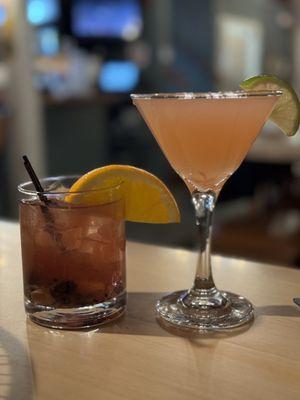 Old fashioned and grapefruit martini