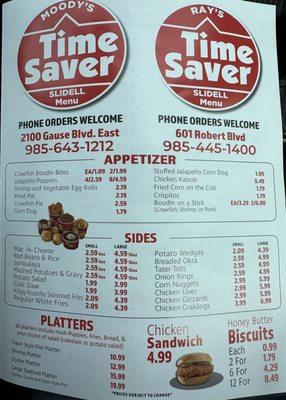 Moody's Time Saver-Slidell menu