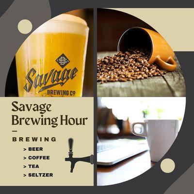 Open at 12 daily starting with Savage Brewing Hour serving freshly ground coffee, tea, scones, muffins and more.