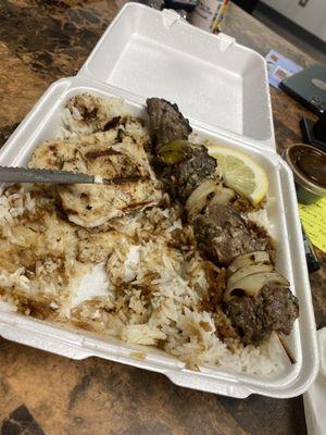 Garlic Chicken Dinner + a skewer of lamb souvlaki