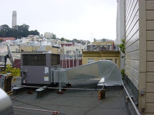 New package air conditioning unit on roof of North Beach (San Francisco) office.