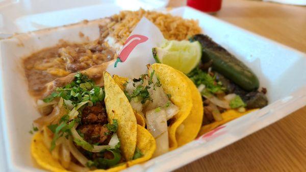 3 Taco Plate Asada and Pastor tacos