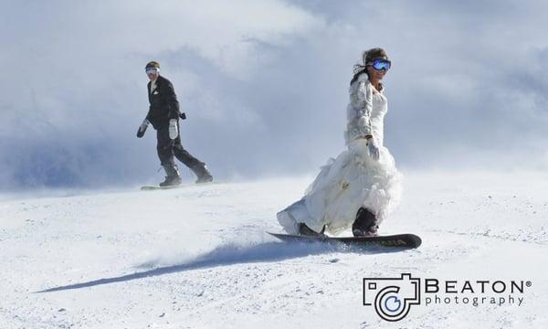 Snowboarding Bride and Groom