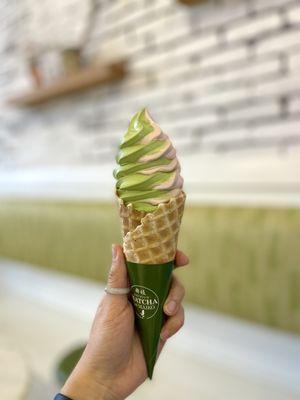 Matcha and strawberry soft serve